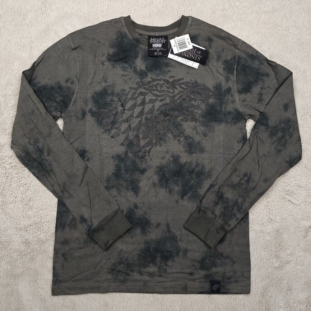 Game of Thrones Stark Black Gray Acid Wash Long Sleeve T-Shirt Men's S NWT